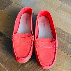 Red Faux Leather Moccasins